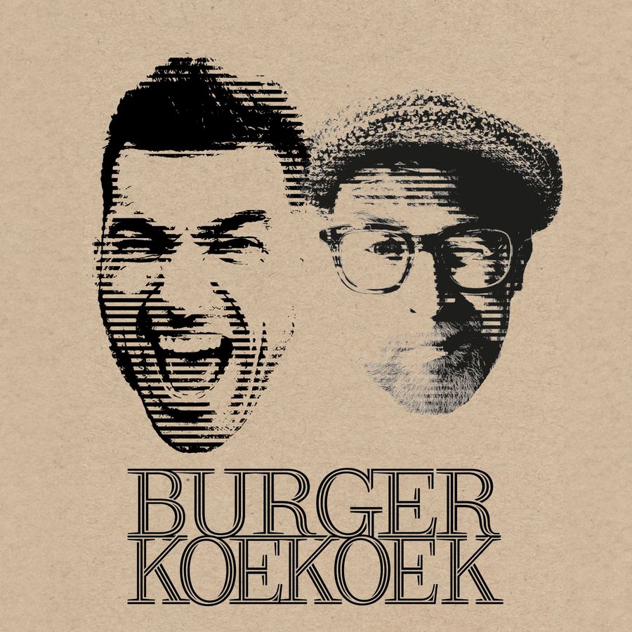 Geïllustreerde hoofden van Cor Burger en Robbert Koekoek met de tekst eronder Burger Koekoek