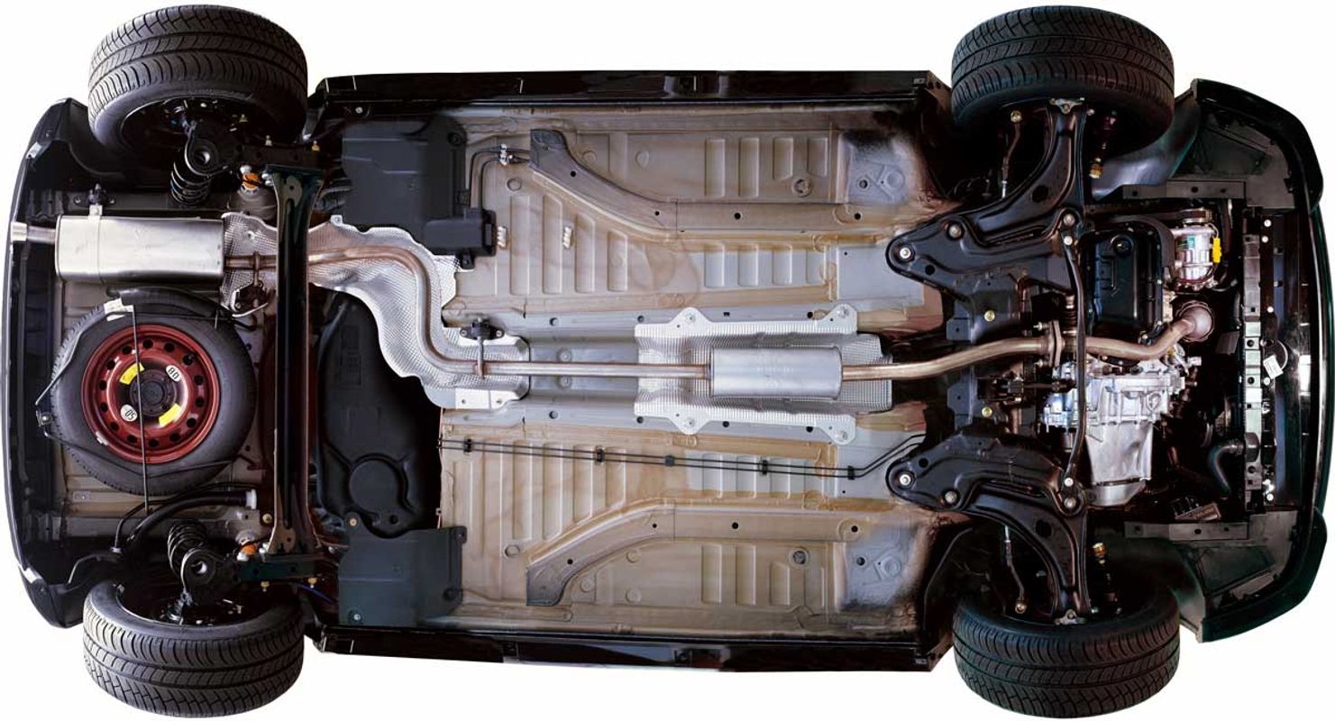 onderkant hangende auto