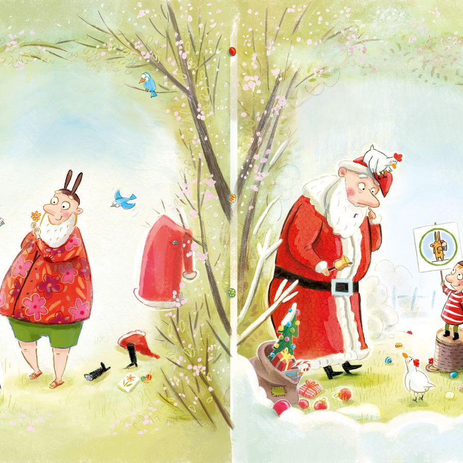 Prentenboek afbeelding van de kerstman en zijn zoon